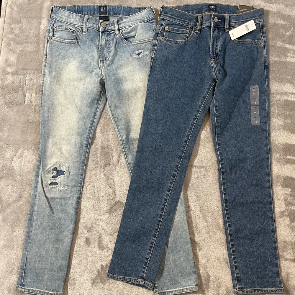 Gap Boys Skinny Jeans Set of 2 Size 12 Light Wash & Medium Wash NWT